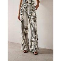 Mango Geometric Print Linen Trousers - Cream