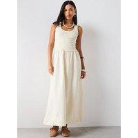 Mango Flared Dress In Combined Fabric - Cream