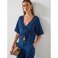 Mango Soft Denim Top With Tie Closure - Dark Blue