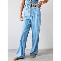 Mango Soft Denim Wide Leg Pants - Blue