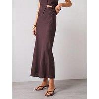 Mango Linen Blend Straight Skirt - Dark Brown