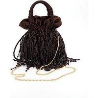 Mango Beaded Handbag - Dark Brown