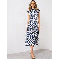 Mango Printed Shirt Dress With Belt - Blue