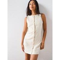 Mango Short Button Down Linen Blend Dress - Cream
