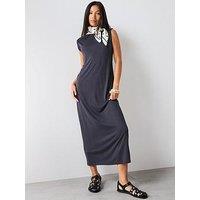Mango Flowy Long Dress - Dark Grey