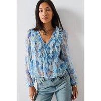 Mango Floral Ruffled Blouse - Sky Blue