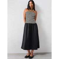 Mango Combined Striped Strapless Dress - Black