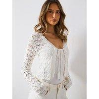 Mango Crochet Cardigan With Bow Closure - White