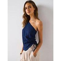Mango Denim Effect Top With Gathered Side - Blue