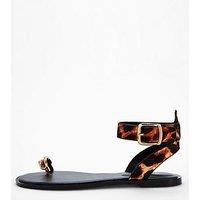 Mango Animal Print Leather Sandals - Black
