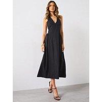 Mango Halter Neck Cotton Midi Dress - Black