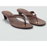 Mango Thong Toe Kitten Heel Sandals - Dark Brown