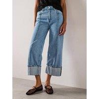 Mango Wide Leg Crop Jeans With Turned Up Hem - Blue
