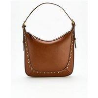 Mango Large Studded Shoulder Bag - Brown