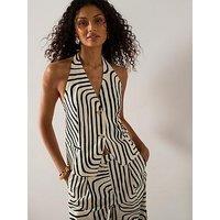 Mango Geometric Print Linen Waistcoat - Cream