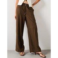Mango Linen Blend Elastic Waist Trousers - Grey