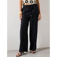 Mango Linen Blend Elastic Waist Trousers - Black