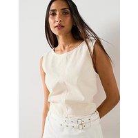 Mango Denim Crop Top With Buckle Closure - Cream