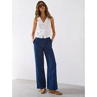 Mango High Waisted Soft Denim Pants - Dark Blue