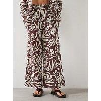 Mango Printed Cotton Trousers - Brown