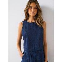 Mango Rinse Wash Denim Crop Top - Dark Blue