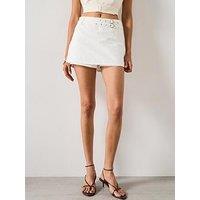 Mango Denim Belted Skort - White