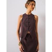 Mango Linen Blend Suit Vest - Dark Brown