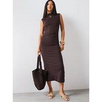 Mango Draped Dress With Perkins Collar - Brown