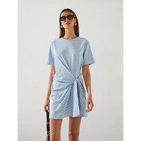 Mango Short Striped Dress With Knot - Sky Blue