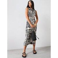 Mango Printed Dress With Cut Out - Black