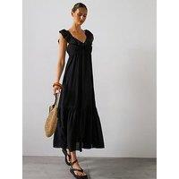 Mango Frill V-Neck Midi Dress - Black