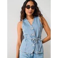 Mango Buttoned Denim Gilet - Blue