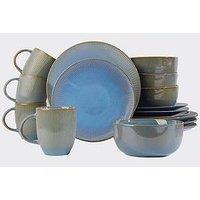 Waterside Embossed Reactive Glaze 16-Piece Dinner Set - Blue