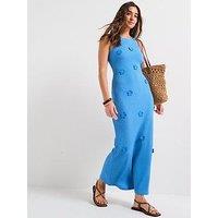 V By Very Crochet Knit Flower Detail Maxi Dress - Blue