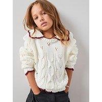 The Very Collection Girls Cable Knit Hem Contrast Jumper With Collar - Cream