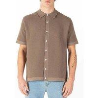 Luke 1977 Deck Knitted Short Sleeve Polo Shirt - Dark Brown