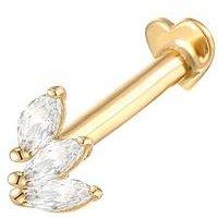 The Love Collection Gold Plated Sterling Silver Cz Floral Single Stud With Heart Flat Back