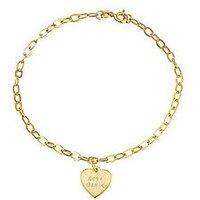 The Love Collection Personalised Gold Plated Sterling Silver Bracelet With Heart Charm (Character Limit To 10)