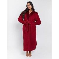 Loungeable Sherpa Maxi Dressing Gown With Luxury Fleece Lined Hood - Red