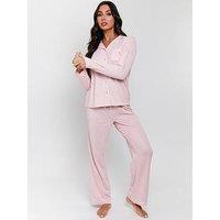 Loungeable Marl Brushed Knit Rib Long Sleeve And Trouser Pyjama Set