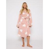 Loungeable Jaquard Heart All In One Hooded Robe - Pink
