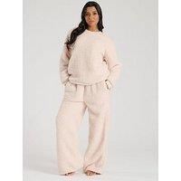 Loungeable Borg Jumper & Wide Leg Lounge Set - Cream