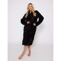 Loungeable Bubble Faux Fur Hooded Robe - Black