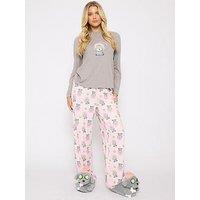 Loungeable Pamper Pooch Printed Short Sleeved Top And Trouser Pyjama Set - Grey