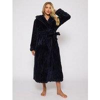 Loungeable Plush Luxury Maxi Hooded Dressing Gown - Navy - Blue