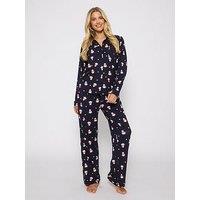 Loungeable Penquin Long Sleeved Button Down Traditional Pyjama Set - Navy