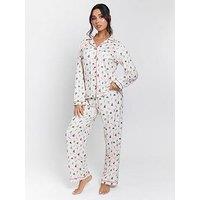 Loungeable Ginger Bread Button Shirt And Long Pant Christmas Pyjamas Set - Cream