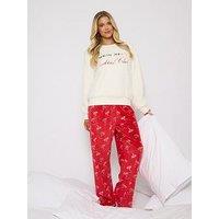 Loungeable Cocktail Club Slogan Sweater And Printed Trouser Christmas Pyjama Set - White