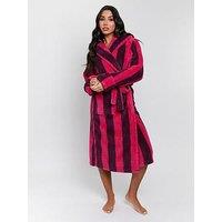 Loungeable Chunky Sherpa Stripe Hooded Dressing Gown - Red