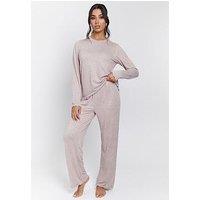 Loungeable Marl Brushed Knit Rib Traditional Pyjama Set - Grey
